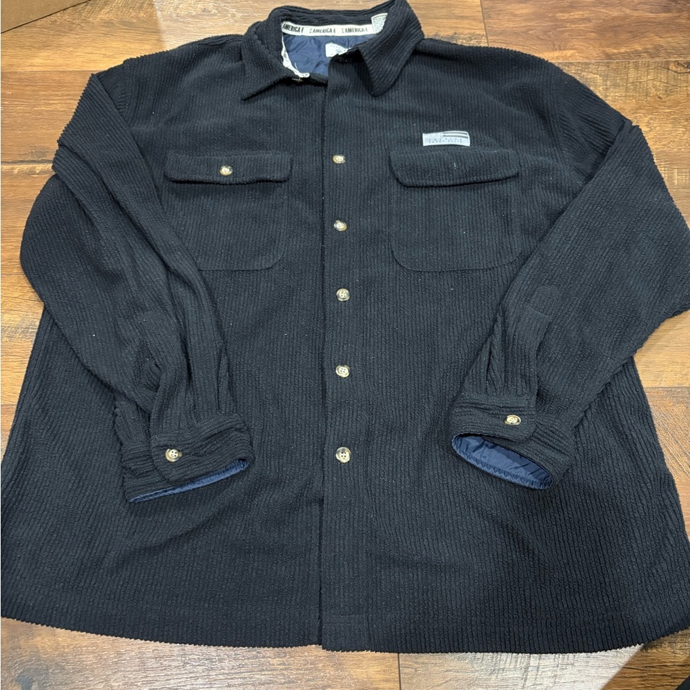 Perry Ellis Black ribbed shacket shirt Jacket xl